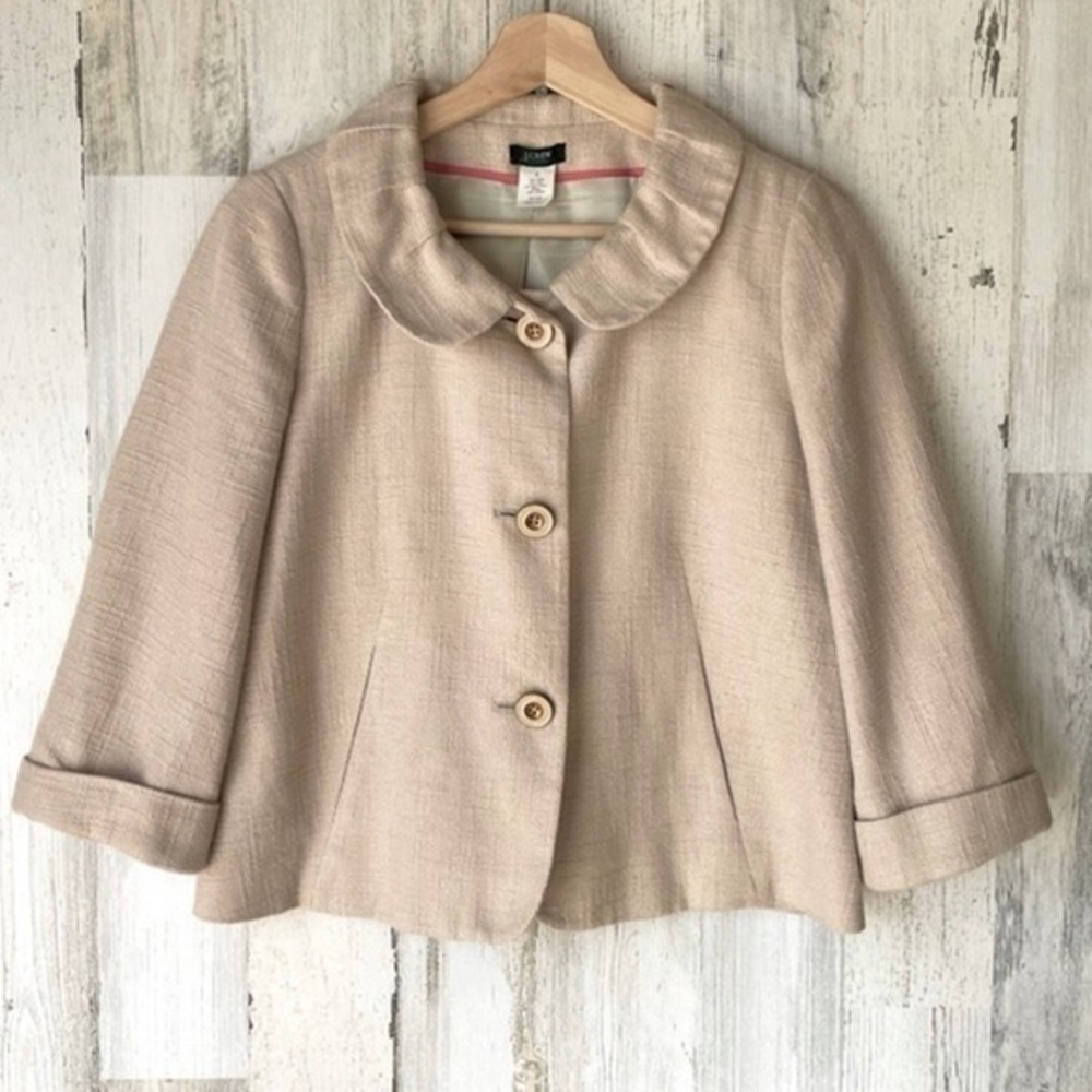J. Crew Gold Metallic Linen Holly Blazer Jacket Size: 2